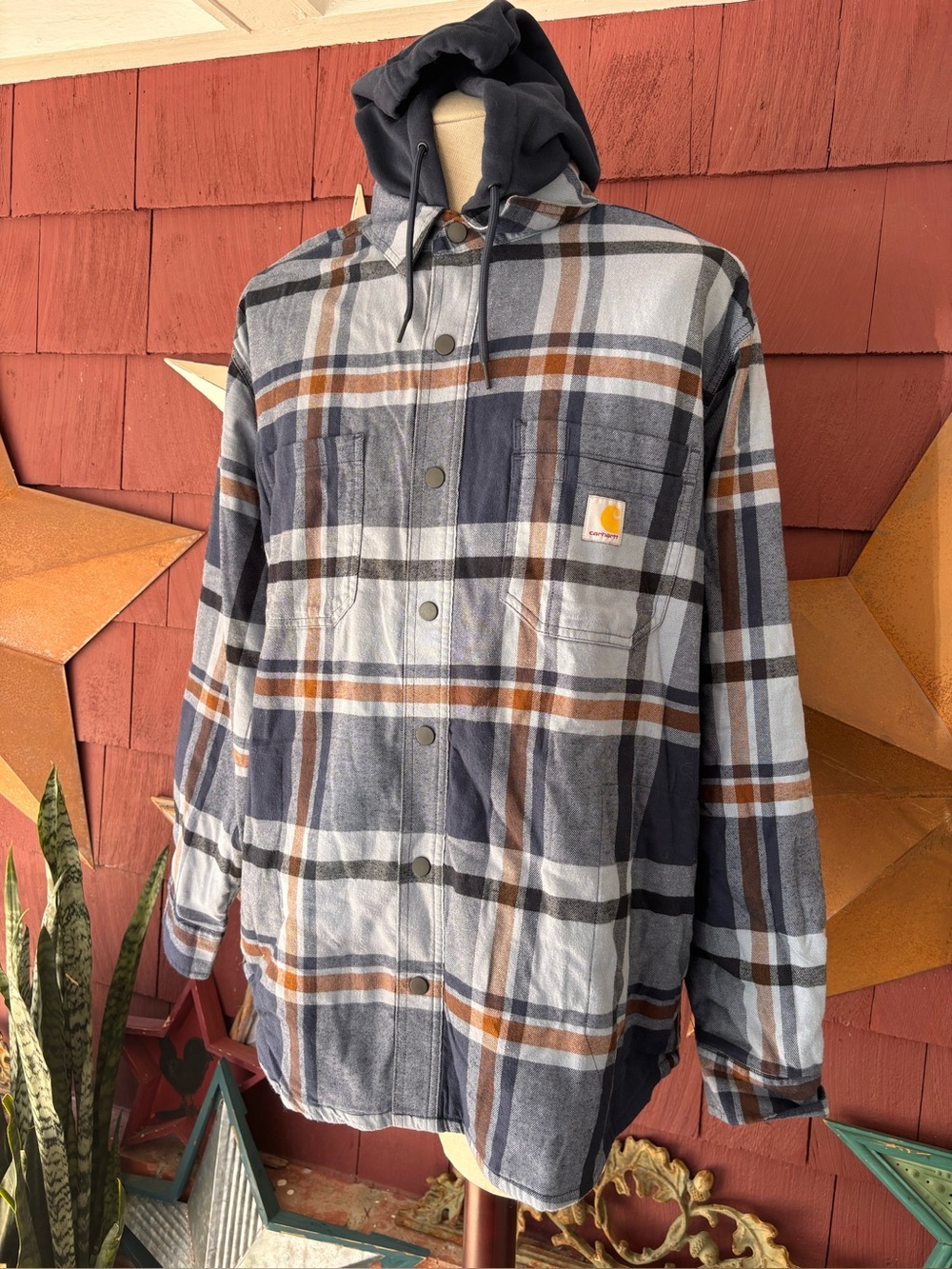 Carhartt Rugged Flex Relaxed Fit Hooded Flannel Shirt Fleece Lined Mens Size XL